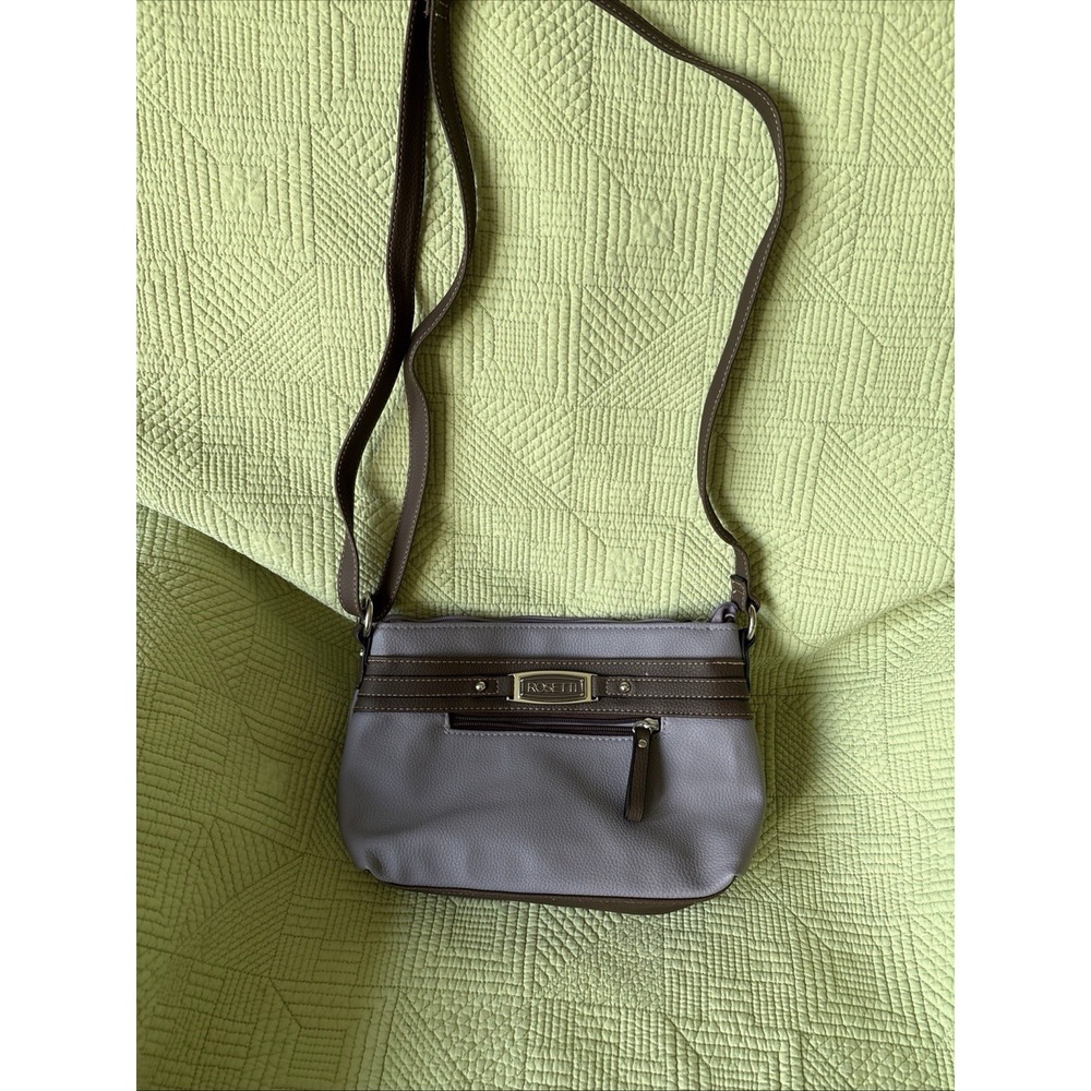 Rossetti Leather Crossbody Adjustable Purse – Dark Lilac– W Brown Trim 11"x7"